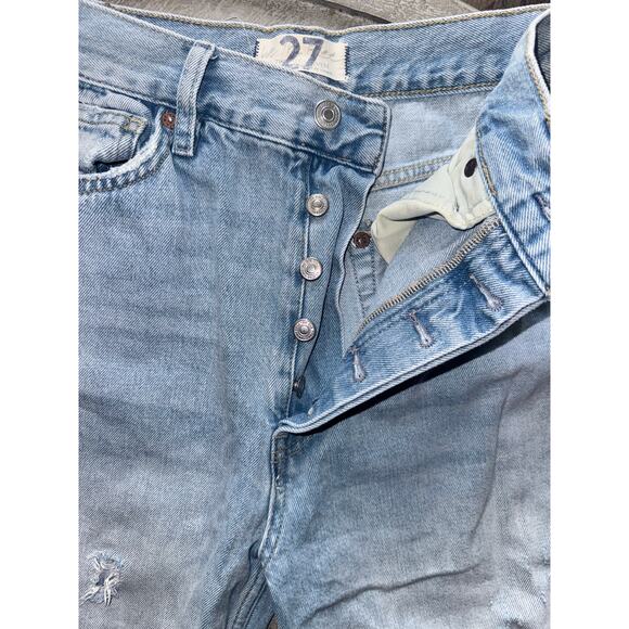 Free People We The Free Lasso Jeans 27 Light Wash Foxtrot Distressed Button Fly - Picture 9 of 11